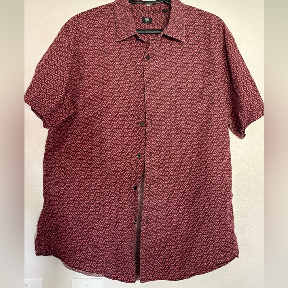 Uniqlo red and black button down shirt size XL
